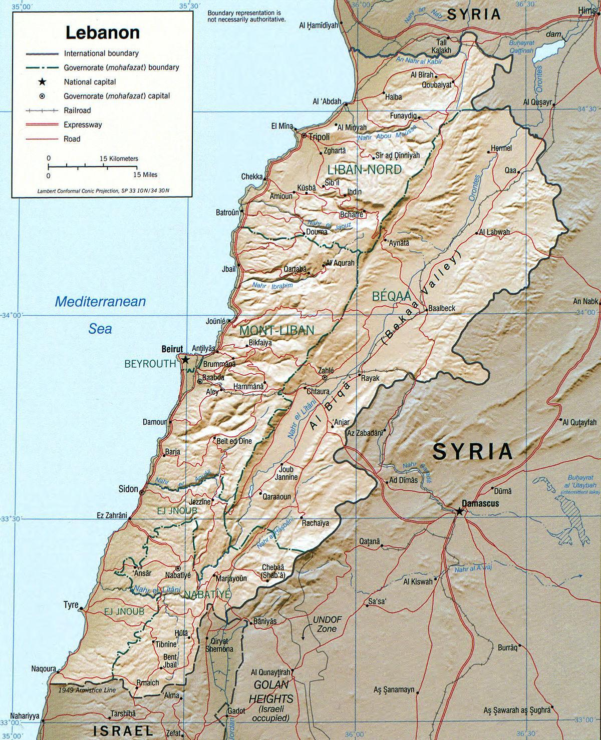 ramani ya Lebanon jiografia